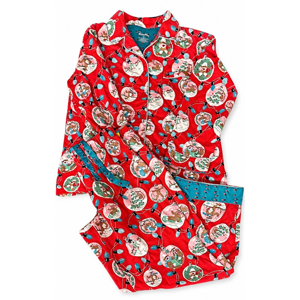 Nick & Nora Pajama Set Snow Globe Holiday Womens XL Red Christmas Kitschy Retro